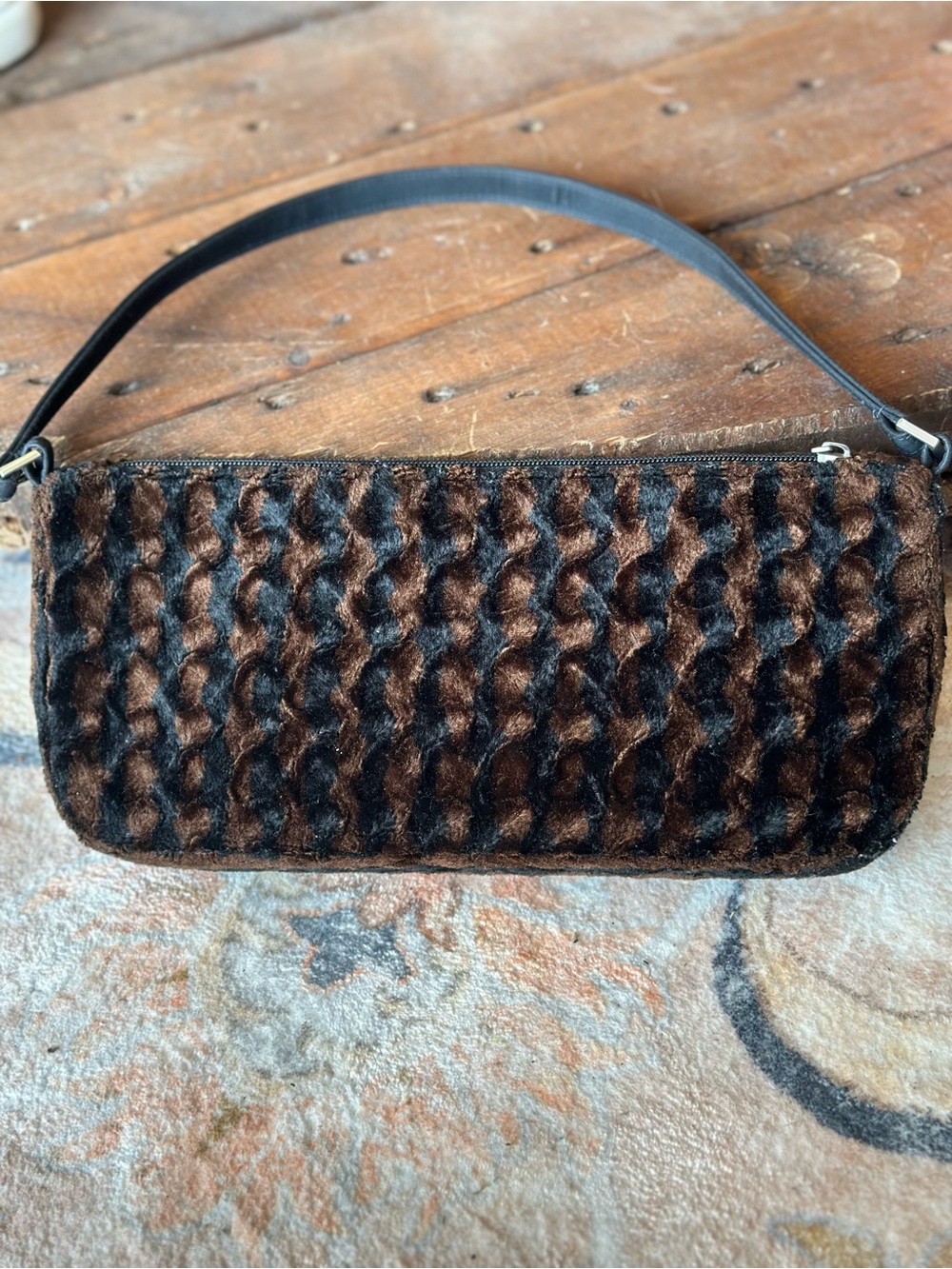 Lancome Brown and Black Textured Fur Wristlet